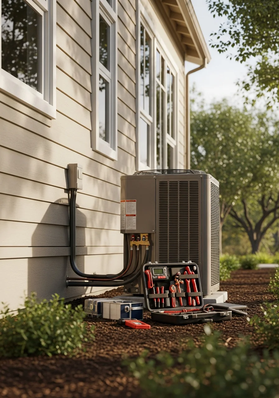 Modern HVAC technician servicing heating and cooling system in Granite Bay home
